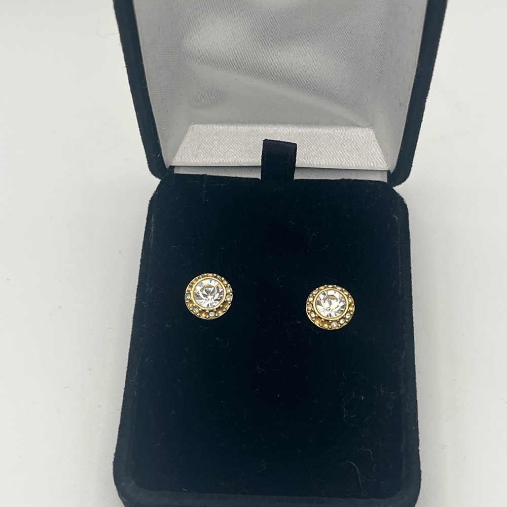 Gold Crystal Halo Stud Earrings - Women Jewelry